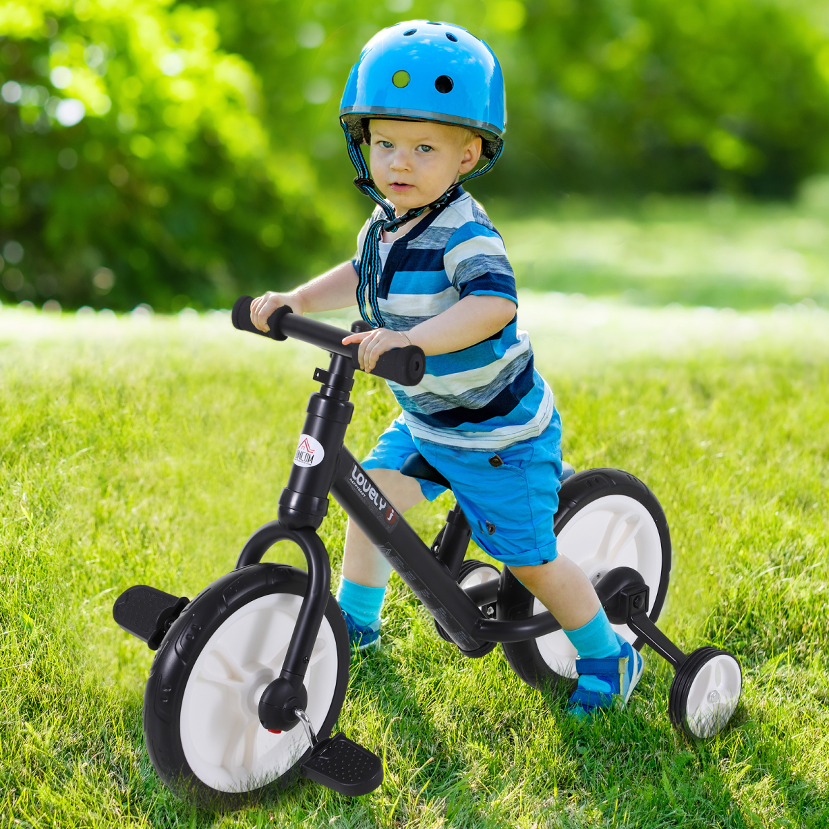 HOMCOM 2-in-1 Kids Balance Bike with Stabilizers and Pedals – Adjustable Seat Training Bike, Black