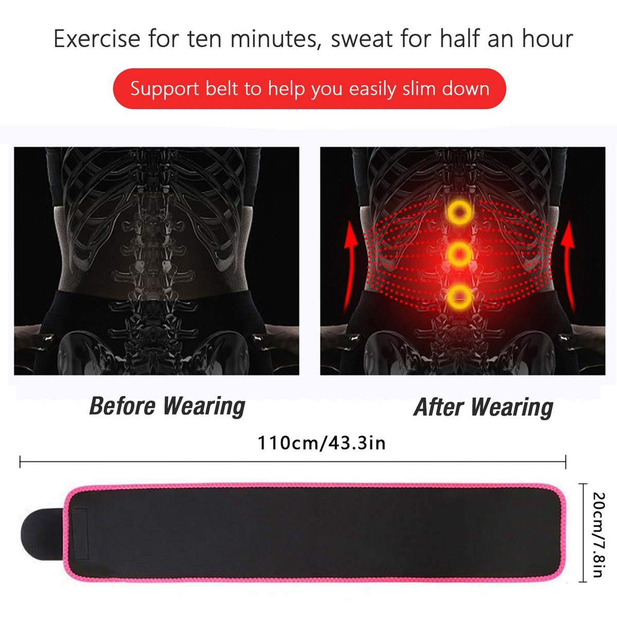 Neoprene Waist Trimmer Belt with Phone Pocket, Adjustable One Size – Workout Sweat Belt, Pink/Black