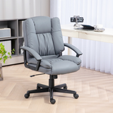 HOMCOM Faux Leather Mid Back Home Office Chair with Arms, Rocking Function & Height Adjustment – Light Grey