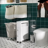 HOMCOM Slim Rolling Bathroom Storage Unit with 2 Drawers – 16cm Wide Space-Saving Trolley
