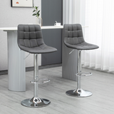 HOMCOM Set of 2 Adjustable Swivel Breakfast Bar Stools with Footrest – Soft Grey Upholstery
