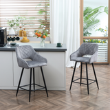 HOMCOM Set of 2 Velvet-Touch Counter Height Bar Stools with Backrest & Footrest – Kitchen Seating, Grey