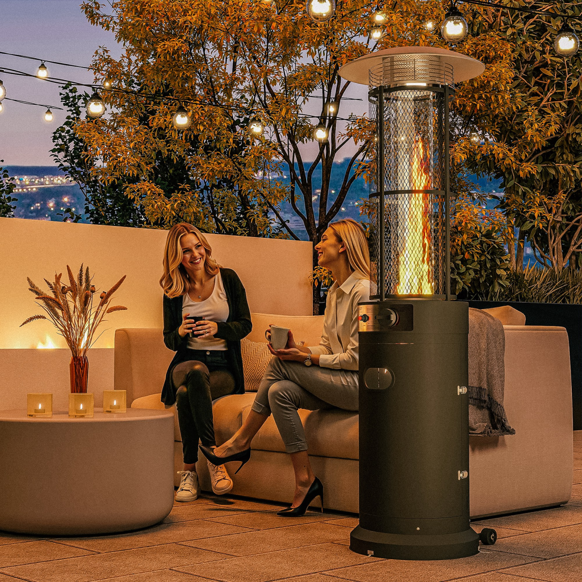 Outsunny 11 KW Gas Patio Heater with Tip-Over Switch, Wheels & Tank Room – Outdoor Propane Heater, Black