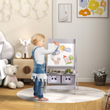 AIYAPLAY 3-in-1 Kids Easel with Paper Roll, Blackboard, Whiteboard and Storage Baskets – Grey
