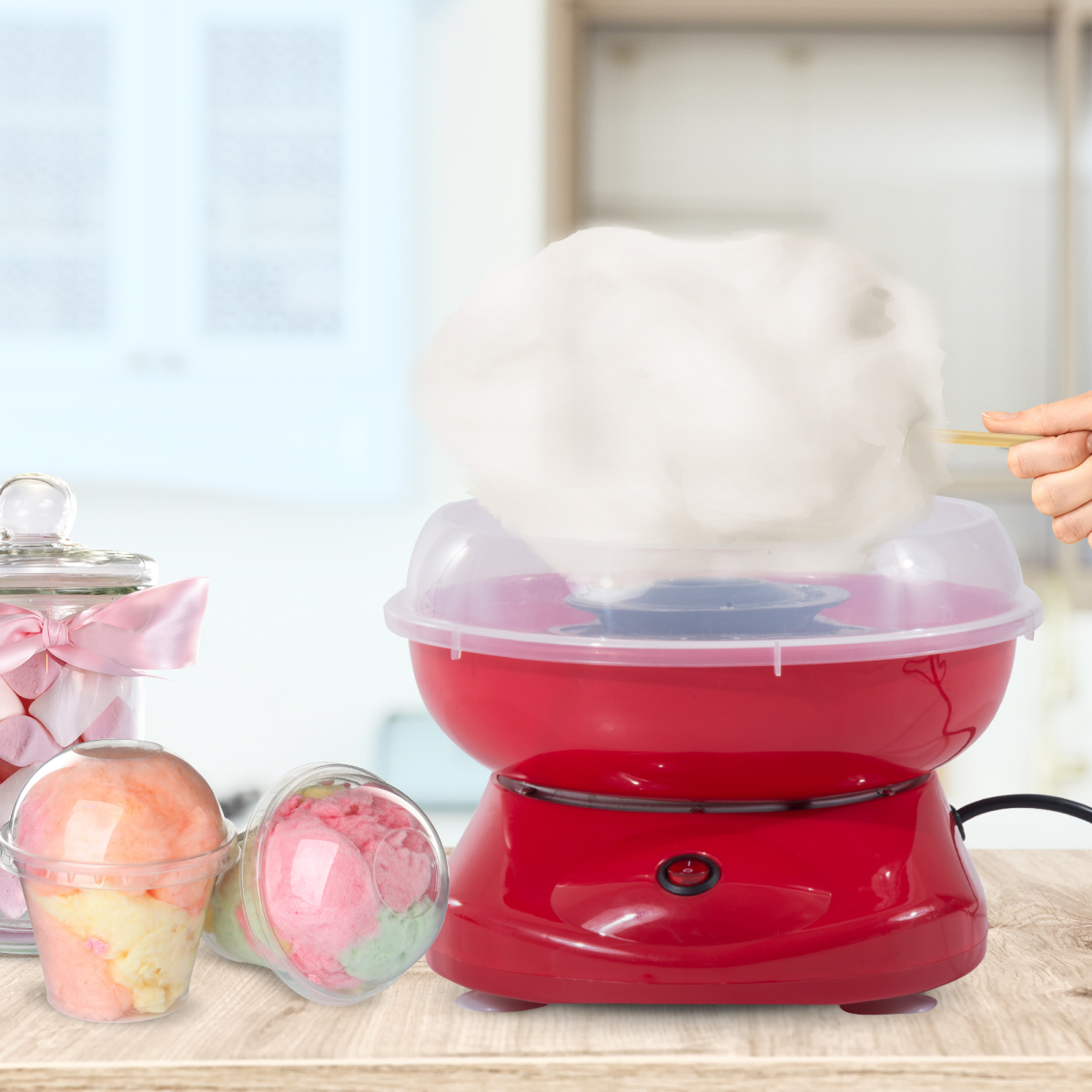 450W Candy Floss Machine – Retro Red Cotton Candy Maker for Parties & Movie Nights