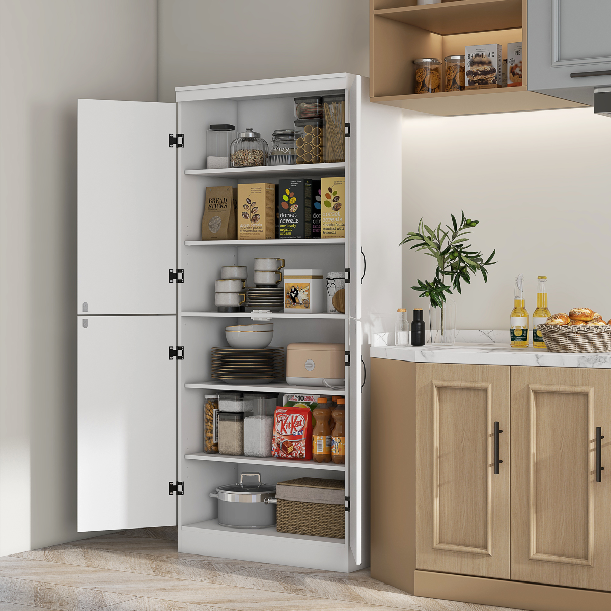 HOMCOM 4-Door Kitchen Storage Cabinet with Adjustable Shelves – White