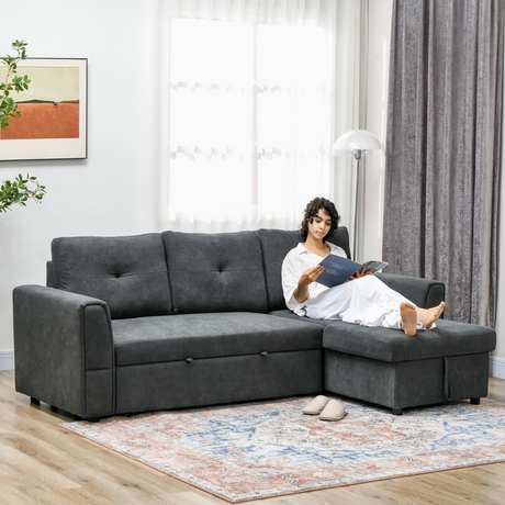 HOMCOM Dark Grey Sofa Bed chaise section side view