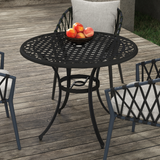Outsunny 90cm Round Cast Aluminium Garden Table with 50mm Parasol Hole – Outdoor Patio Dining Table, Black