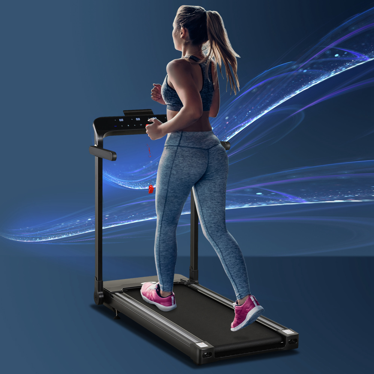 HOMCOM 1.85HP Foldable Electric Treadmill with 12 Programmes, LED Screen & Safety Key – Home Running Machine, Black