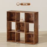9-Cube Bookcase Storage Cabinet – Cube Shelving Unit for Living Room and Office, 91.5 x 91.5cm, Rustic Brown