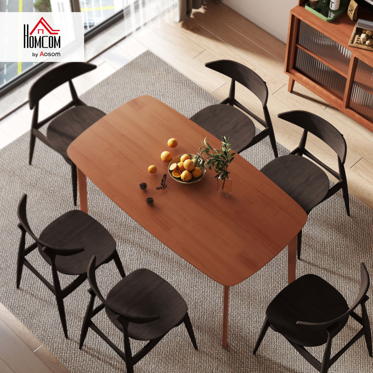 HOMCOM 150cm Rectangular Dining Table with Solid Wood Frame – Country Style Table for Six, Light Brown