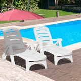 Outsunny Folding Patio Lounge Chairs Set of 2 with 5-Position Backrest & Wheels – PP Sun Loungers, White