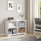 Modern 4-Compartment Low Bookcase with Adjustable Shelves and Anti-Tipping Straps – Cube Display Unit, White