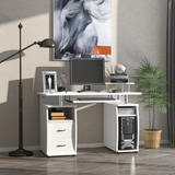 HOMCOM Computer Workstation with Keyboard Tray, Side Drawer, Monitor & Scanner Shelf – White Home Office Desk