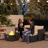 Outsunny 4 Seater Rattan Sofa Set with Fire Pit Table, Footstool and Thick Cushions – Garden Lounge, Black and Cream