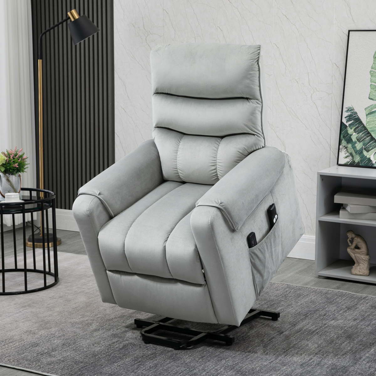 HOMCOM Power Lift Rise & Recliner Chair with Remote Control & Padded Upholstery – Comfort Armchair, Grey