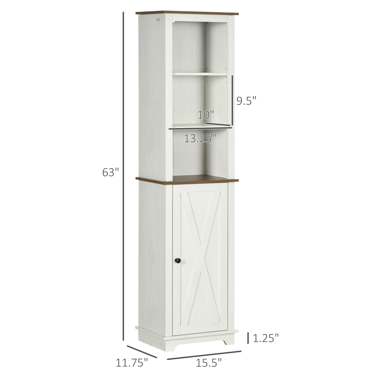 Tall Bathroom Cabinet with 3 Open Shelves, Cupboard & Adjustable Shelves – Storage Unit, White and Brown