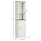 Tall Bathroom Cabinet with 3 Open Shelves, Cupboard & Adjustable Shelves – Storage Unit, White and Brown