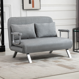 HOMCOM Fabric Click-Clack 2 Seater Sofa Bed with 2 Pillows – Converts to Double Bed, Light Grey