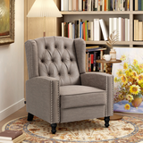 HOMCOM Marble-Effect Manual Reclining Armchair with Footrest & Decorative Studs – Living Room Recliner, Brown