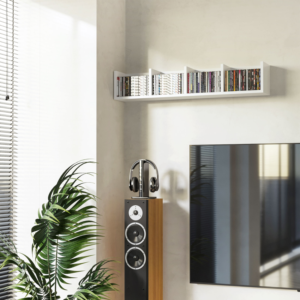 HOMCOM Wall Mounted CD Shelf with 4 Grids, Holds up to 60 CDs – Multimedia Storage Organiser, White