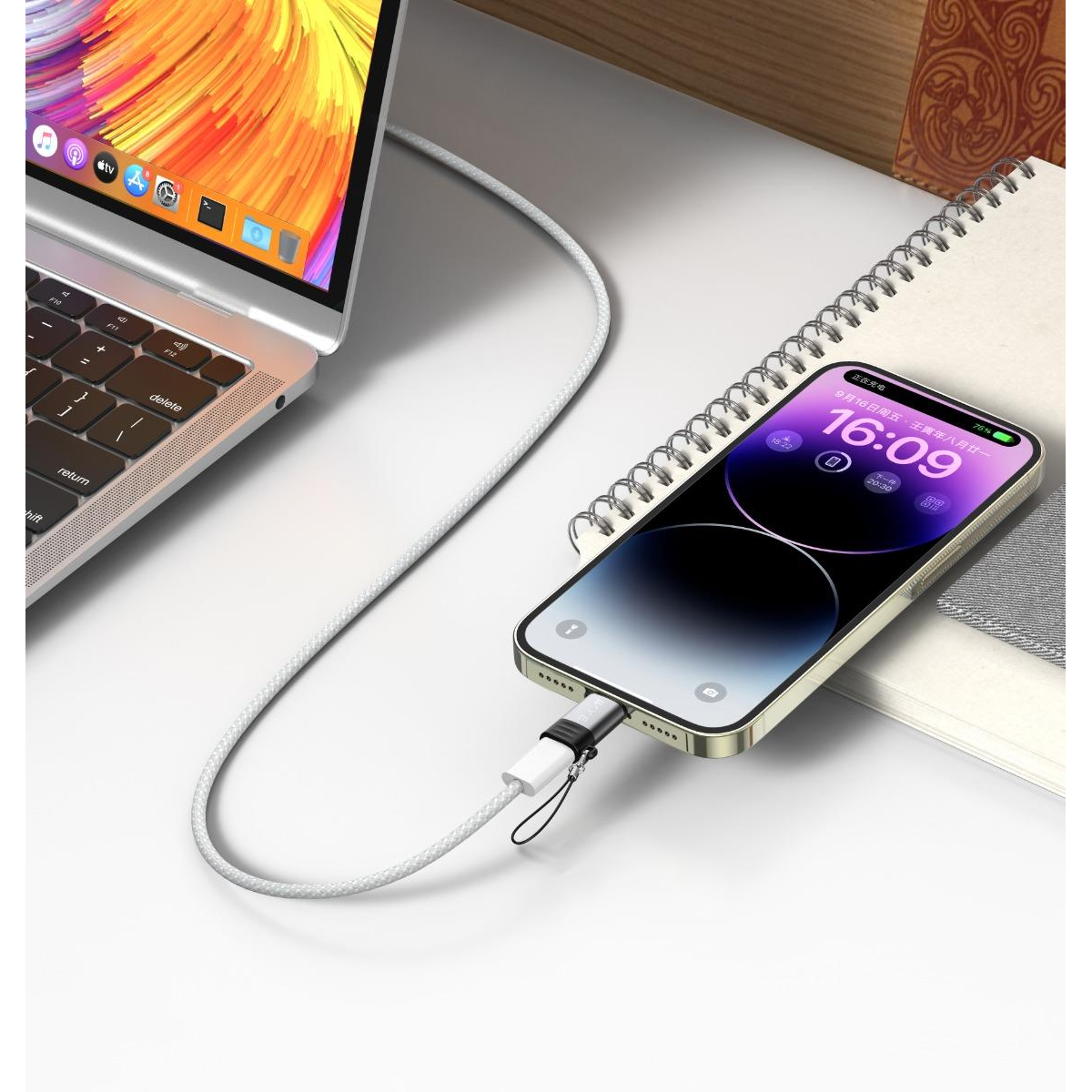 WYEFLOW 8-Pin to USB-C Mini Adaptor with Anti-Loss Lanyard – Data Transfer Converter, Silver
