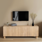 Austin Solid Wood Large Low Board TV Cabinet with Media Storage – Natural Grain Living Room Unit