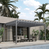 Outsunny 4 x 3m Metal Pergola with Retractable Louvred Roof – 135° Louvres, UV50+ Protection, Grey
