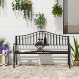 Outsunny Metal 2-Seater Garden Bench with Lift-Up Middle Table – Slatted Patio Seating for Park and Garden