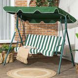 Outsunny 3-Person Porch Swing Chair with Tilting Canopy and Cushions – Steel Garden Swing Seat, Green