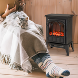 HOMCOM Freestanding Electric Fireplace Stove Heater, 1000W/2000W with LED Charcoal Flame – Cast Metal