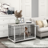 PawHut Dog Crate Furniture End Table with Soft Cushion & Lockable Door – Indoor Kennel for Dogs up to 35kg