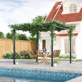 Outsunny 3 x 3m Metal Pergola with Grid Top & 8 Ground Stakes – Garden Plant Support Frame, Black