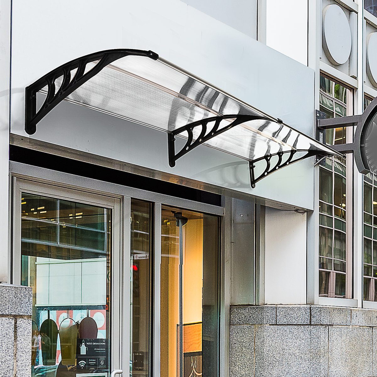 Outsunny Clear Polycarbonate Curved Awning, 80 x 195 x 23cm – Window and Door Canopy, White