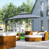 Outsunny 3m Cantilever Banana Parasol with Solar LED Lights, Crank Handle & Cross Base – Garden Shade, Grey