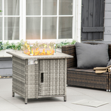 Outsunny 50,000 BTU Gas Fire Pit Table with Rain Cover, Windscreen & Lava Stone – Rattan Outdoor Dining and Heater