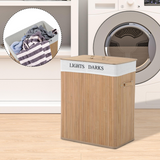 HOMCOM Collapsible Bamboo Laundry Basket with Lid & Removable Bag – Foldable Storage with PU Handles