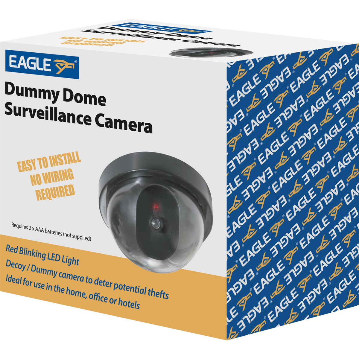 Eagle Dummy Dome Surveillance Camera with Red Blinking LED – Easy Wall or Ceiling Mount, No Wiring