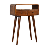 Artisan Furniture Solid Wood Mini Curved Console Table with 2 Drawers & Open Slot – Chestnut, Brown