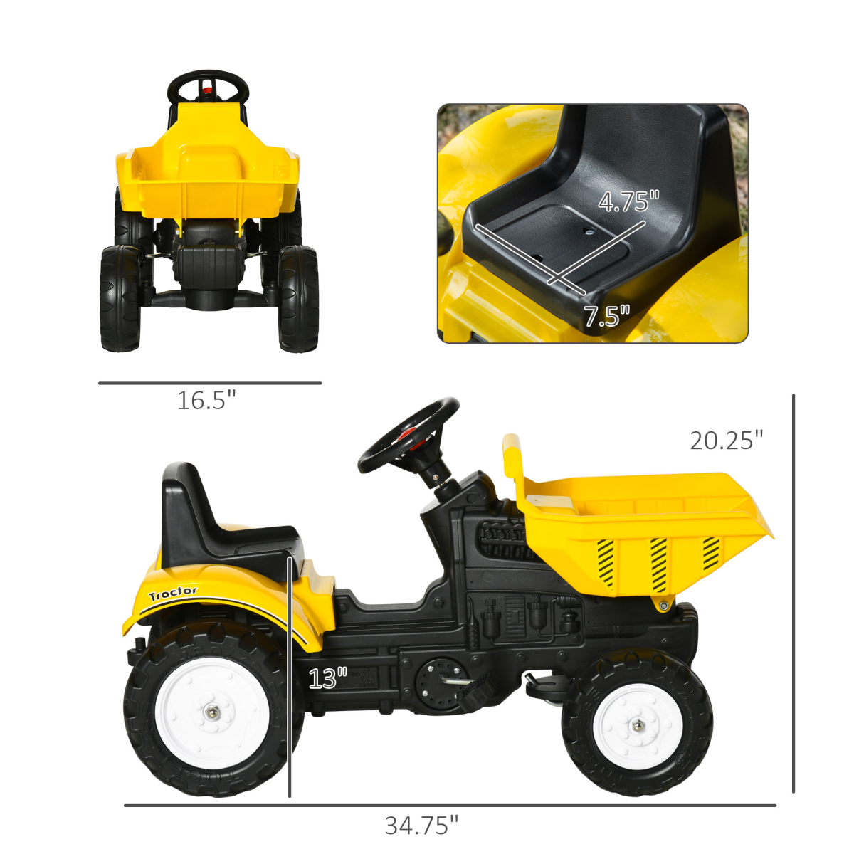 Kids Ride-On Excavator with Working Bucket, Tow Hook and Pedal Power – Garden Digger, Yellow