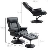 Swivel Recliner Chair with Footstool, 135° Manual Recline & Thick Foam Padding – PU Leather Armchair, Black