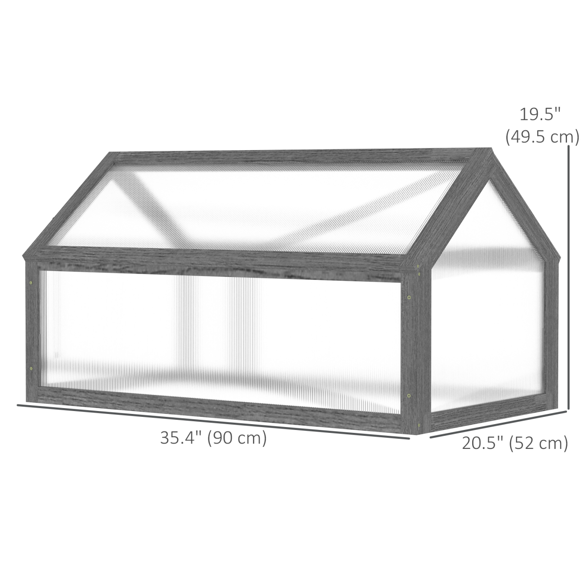 Wooden Cold Frame Greenhouse with Polycarbonate Panels & Adjustable Roof – Portable Garden Planter, Grey