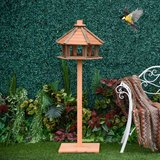 PawHut Wooden Bird Table with Roof, Fir Wood Feeding Platform – Garden Bird Feeder Stand, Brown, 130cm