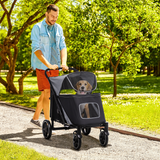 PawHut Foldable Dog Pram with Universal Wheels & Shock Absorber – Steel Frame for Medium and Large Dogs, Black