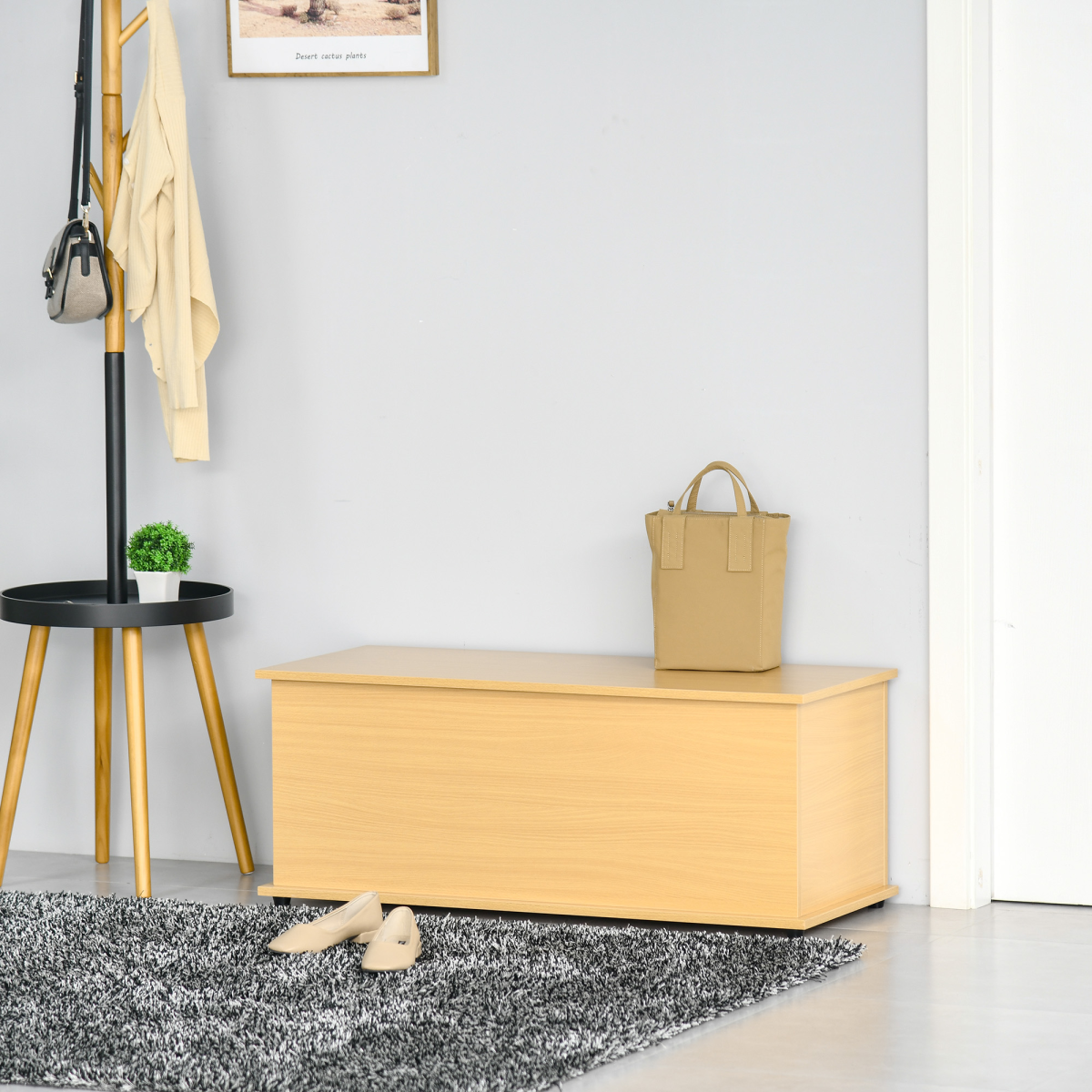 Storage Chest Box with Lid, Chipboard Construction – Living Room, Bedroom & Hallway Storage, Burlywood