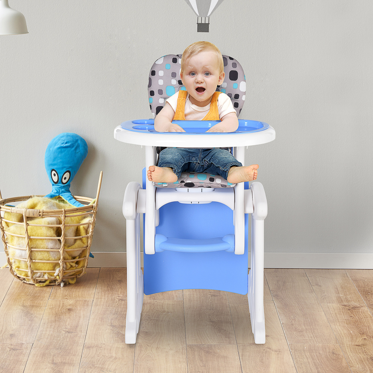 HOMCOM 3-in-1 Convertible Baby High Chair with Removable Tray & Five-Point Harness – Rocker and Booster Seat, Blue