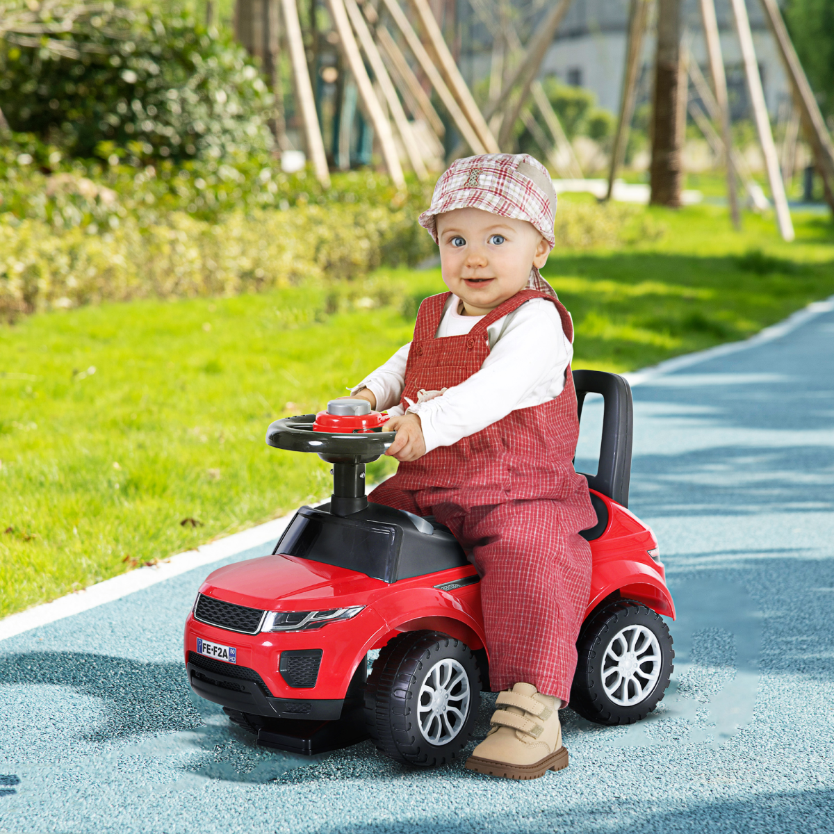 HOMCOM 3-in-1 Toddler Ride-On Car with Horn, Steering and Under-Seat Storage – Foot-to-Floor Slider, Red