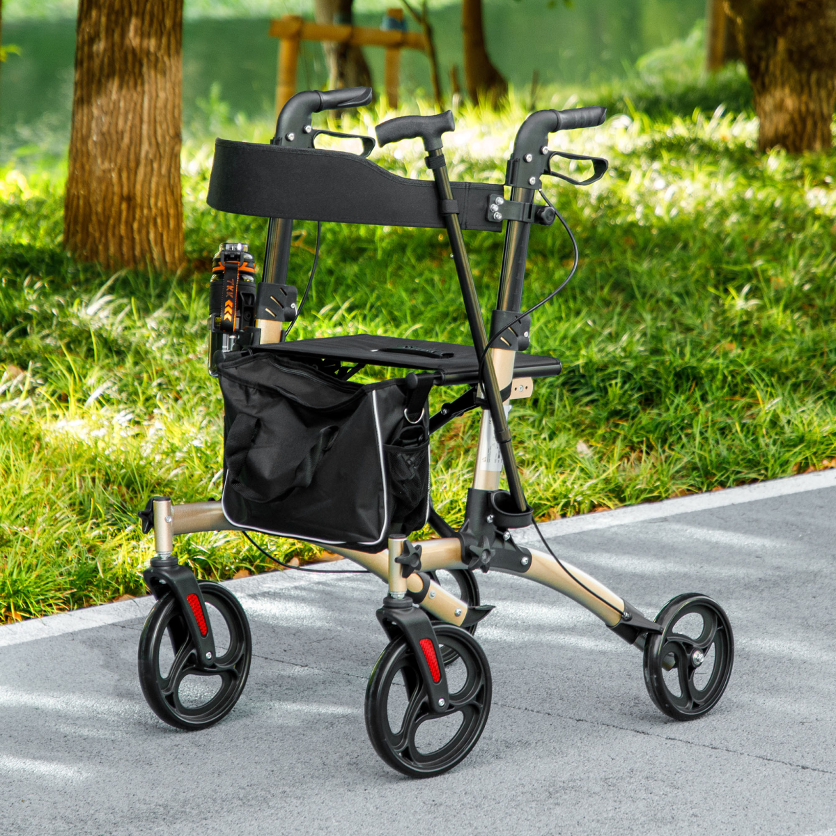 HOMCOM Lightweight Aluminium Folding Rollator Walker with Seat, Storage Bag & 4 Wheels – Mobility Aid