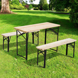 Outsunny Folding Wooden Picnic Table & Bench Set – Portable Indoor/Outdoor Camping Trestle