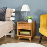 HOMCOM Bedside Table with Drawer & Bottom Shelf – Wood-Effect MDF Storage Organiser for Bedroom